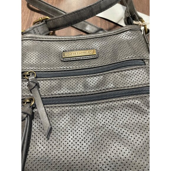 Unionbay Perforated Crossbody Bag Faux Leather Adjustable Strap Gray - Picture 3 of 11